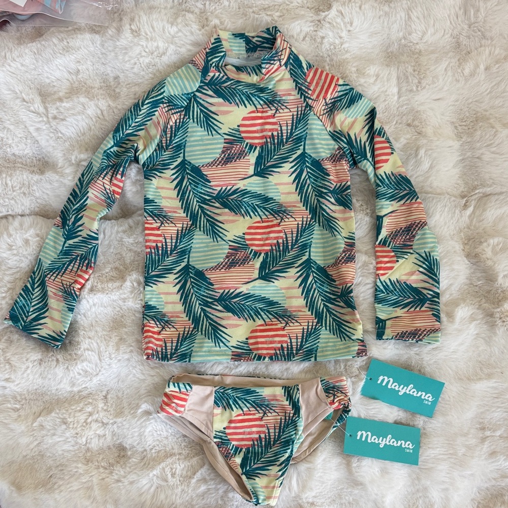 Kids Rashguard Set - Tropical Green and Coral